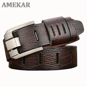 men belt male high quality leather belt men male genuine leather strap luxury pin buckle fancy vinta in Pakistan