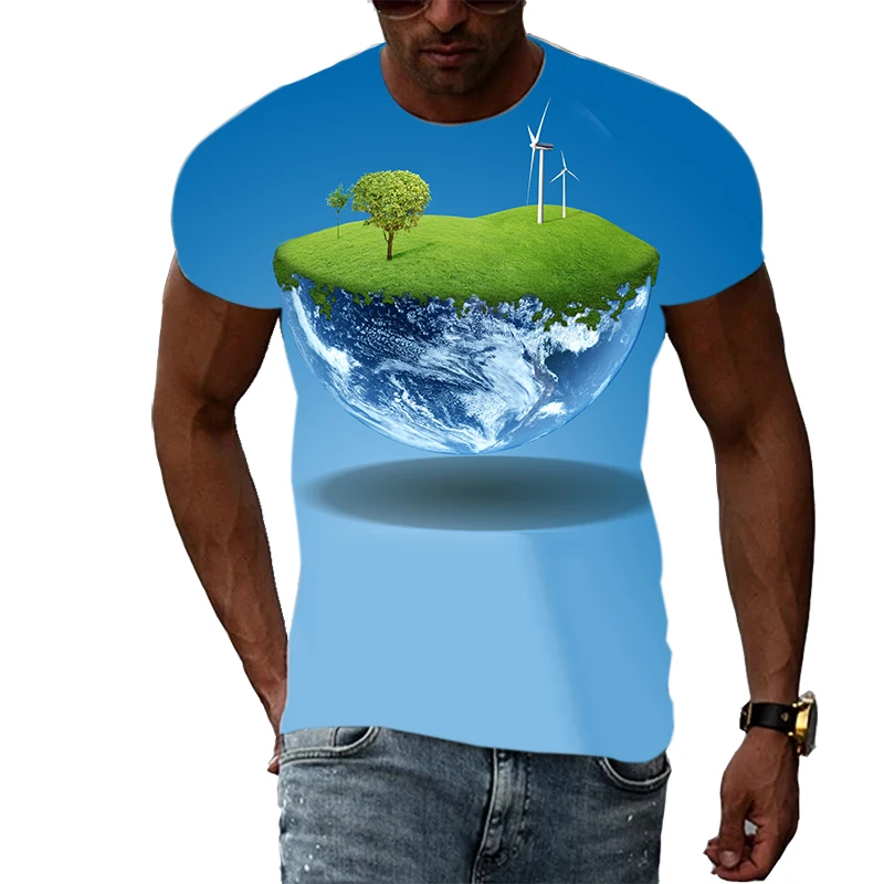 

landscape Graphic Summer Windmill wind power Men T-Shirts Casual 3D Print Hip Hop Harajuku Personality Round Neck Short Sleeve
