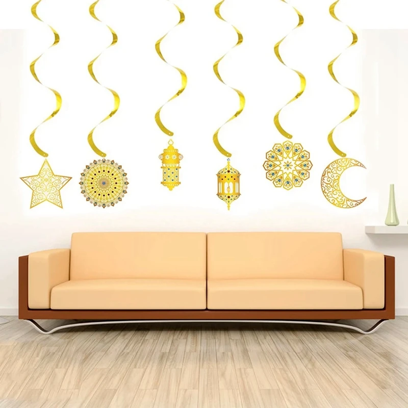 30 шт. EID Mubarak Swirl Banner Звезда Луна Потолочный подвесной орнамент украшения на
