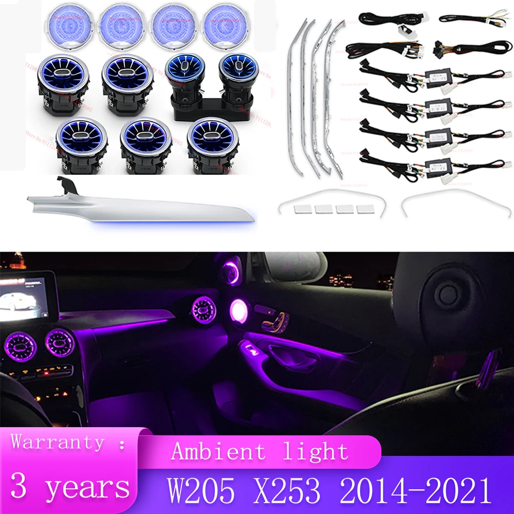 

3/12/64 Colors LED Nozzle Atmosphere Lamp Strips For Mercede-Benz C/GLC class W205 X253 2014-2021 MB Air Vent Neon Ambient Light