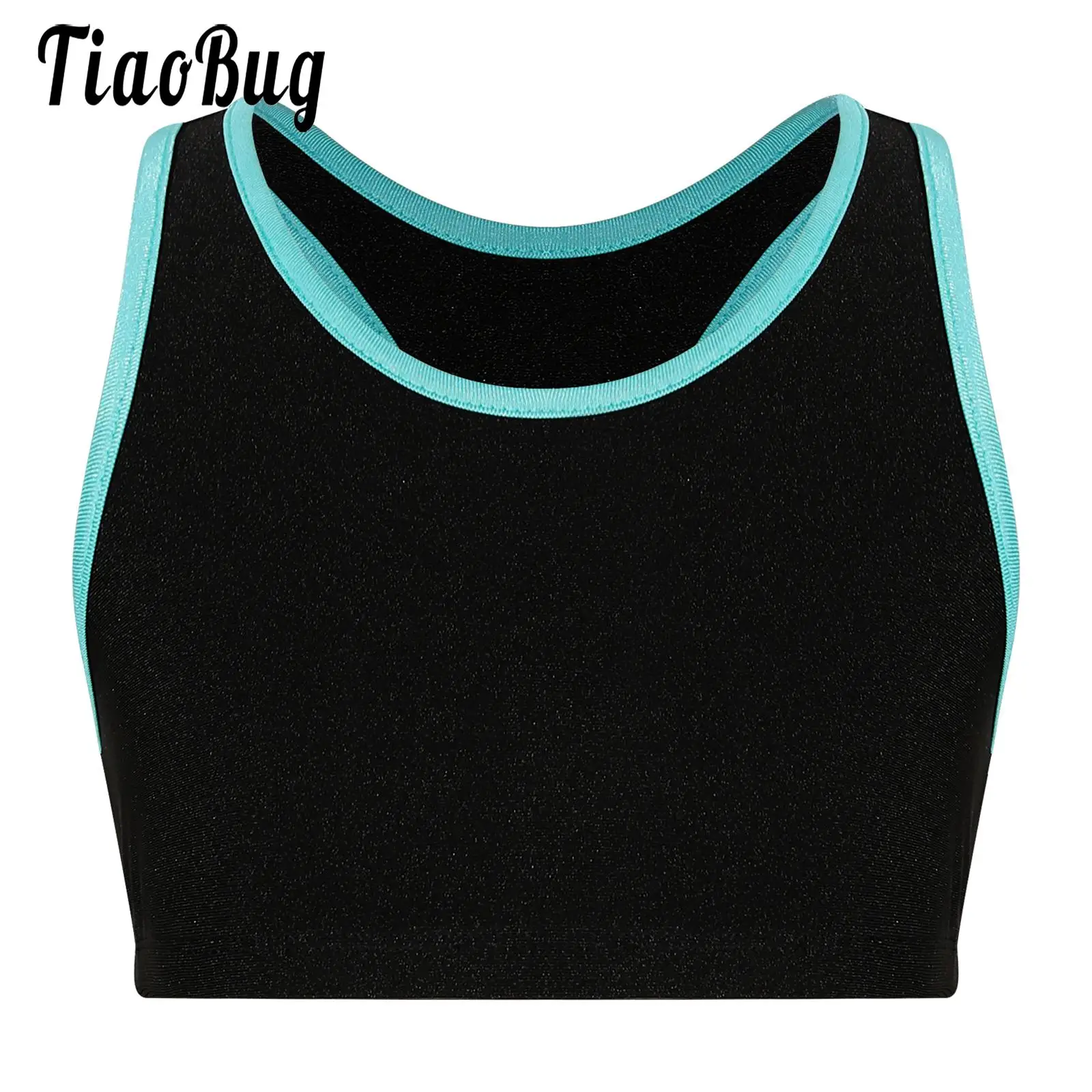 

Kids Girls Sport Running Vest Racer Back Sleeveless Crop Top Contrast Trim Stretch Sport Tank Tops Fitness Jogging Dance Clothes