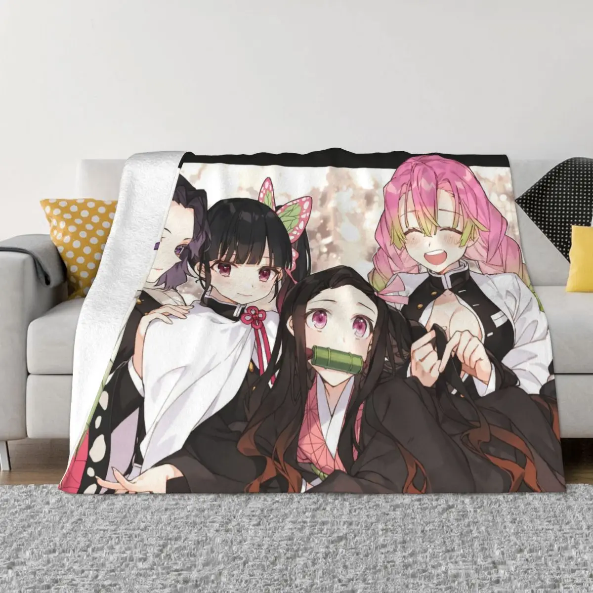 

Kawaii Demon Slayer Girl Blankets Kimetsu No Yaiba Anime Fuzzy Throw Blankets Airplane Travel Decoration Soft Warm Bedspreads