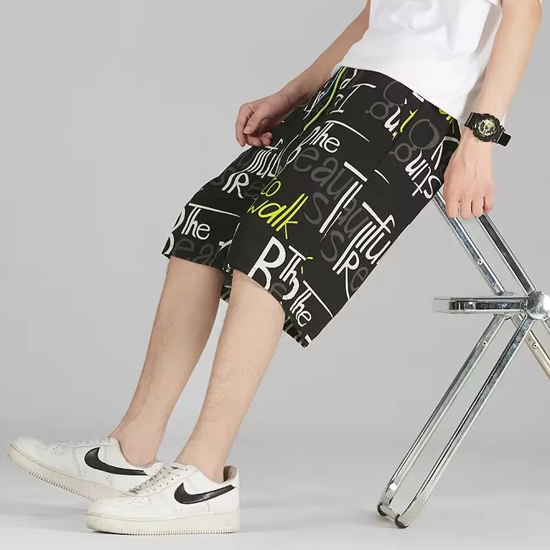 Summer beach pants men's shorts fashion loose big pants thin hip-hop casual pants quick-drying five-point pants