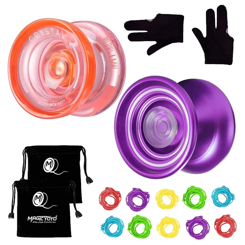 

Йо-Йо MAGIC YOYO K7 + K2 для детей и начинающих, прочный йо-йо из АБС и сплава, с 2 мешками, 2 перчатки, 10 нитей