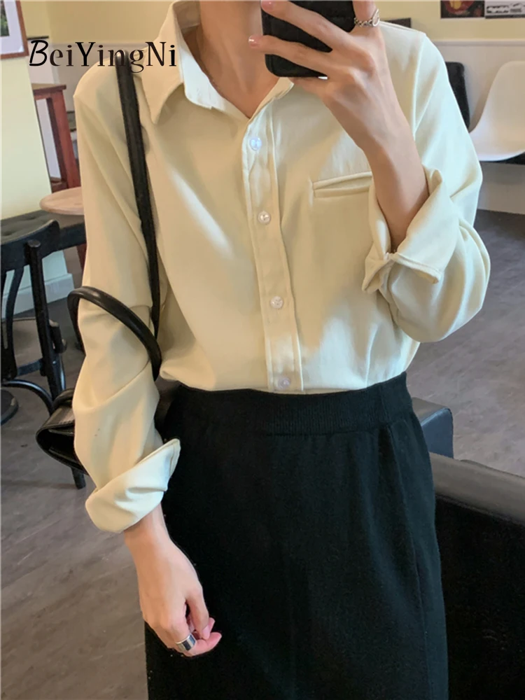 

Элегантные роскошные белые рубашки Beiyingni, женские свободные повседневные блузки на пуговицах во французском стиле с V-образным вырезом, кор...