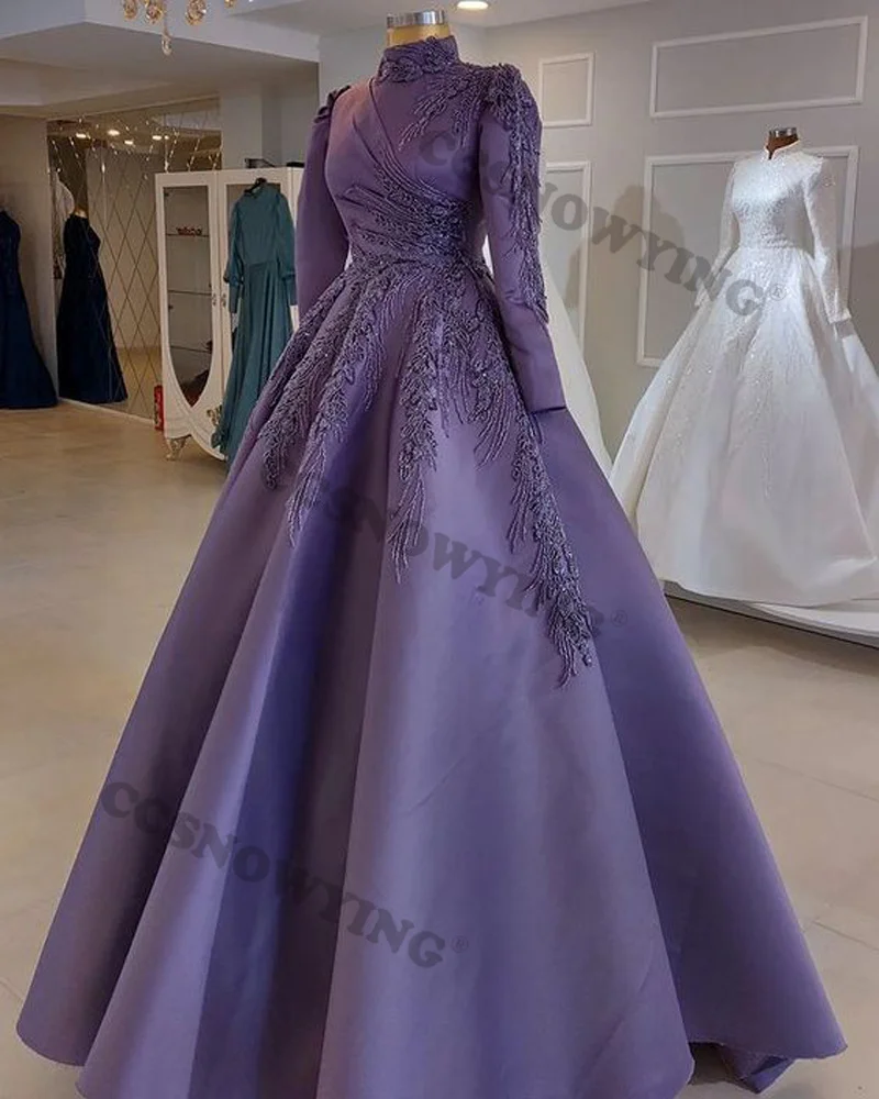 

Платье женское вечернее атласное с длинным рукавом, с аппликацией из бисера, в мусульманском стиле, в арабском стиле, Дубай