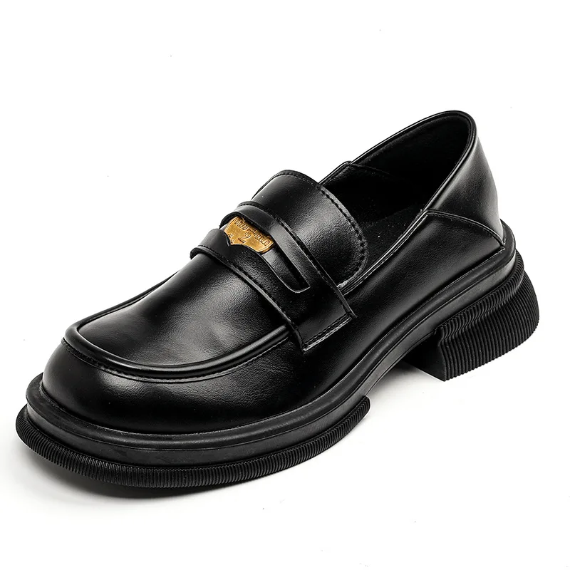 Vintage small leather shoes British style block heel soft sole casual professional single shoes women's size 41 to 43