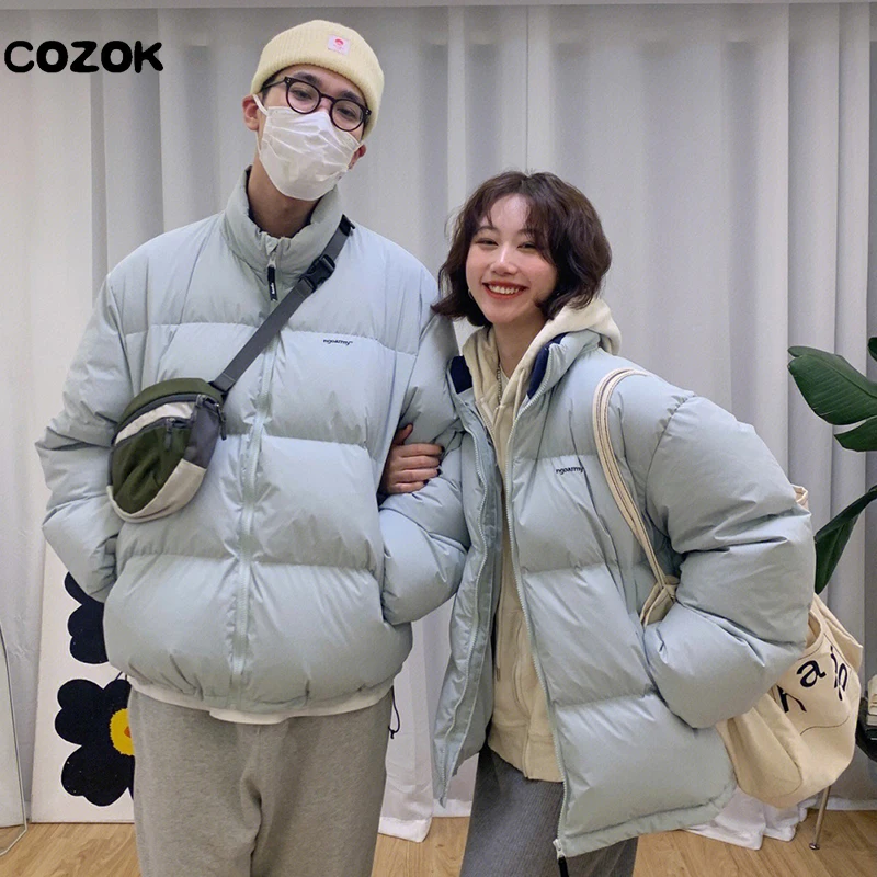 2022 Winter Oversized Green Down Cotton Jacket Women Fashion Zipper Stand Collar Thick Warm Puffer Coat Black Loose Parkas Coat