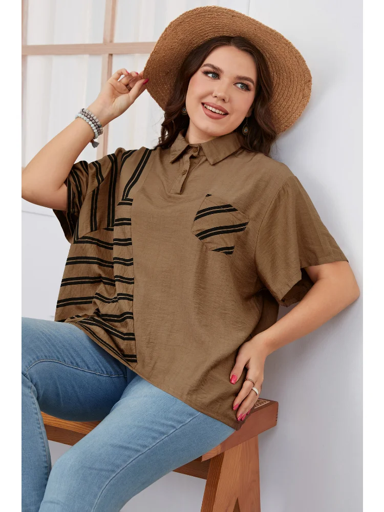 Lapel loose shirt plus size women dress ladies tops  t shirt women  roupas plus size femininas