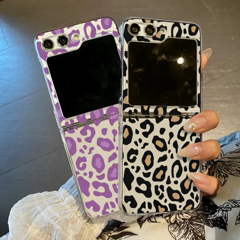 Чехол для телефона с леопардовым узором Samsung Galaxy Z Flip 6 5 4 3 5G прозрачный жесткий