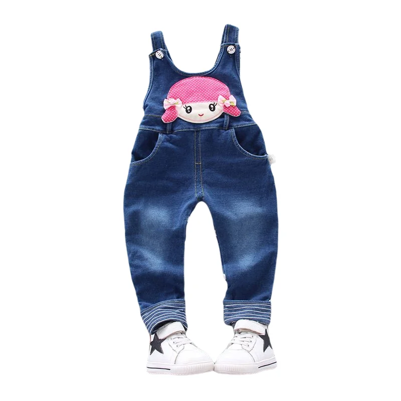 

Spring Autumn Fashion Children Clothes Baby Girls Clothing Cute Cartoon Casual Strap Jeans Toddler Cotton LLP21