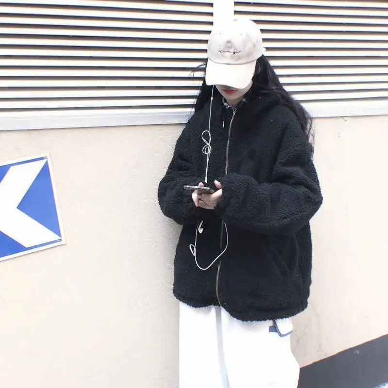 Women Oversized Parkas Hooded Thick Coat Ladies Soft Kawaii Jackets Double Sided Outerwear Autumn Winter Warm Long Sleeve Tops