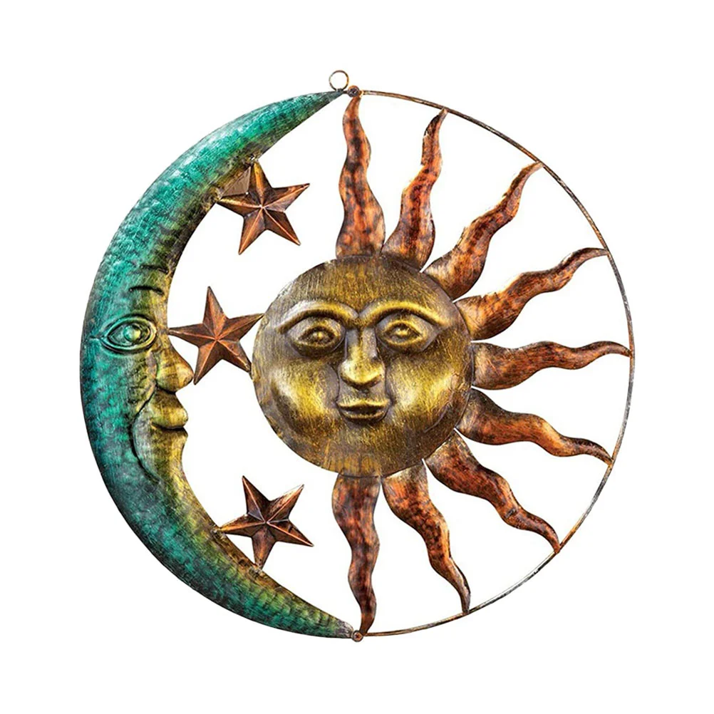 

Mosaic Moon and Sun Wall Plaque Decoration Metal Celestial Sculpture Indoor Glass for Home Living Room Bedroom