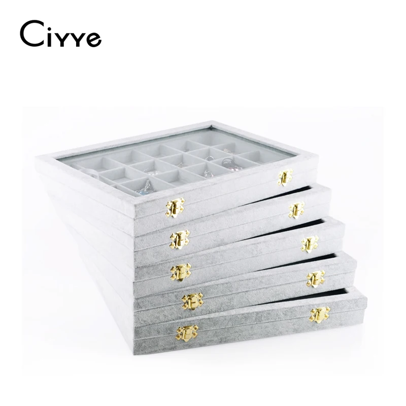 Ciyye Jewelry Display Organizer Flat Multifunctional Velvet Box for Ring Necklace Earrings Pendant Collection