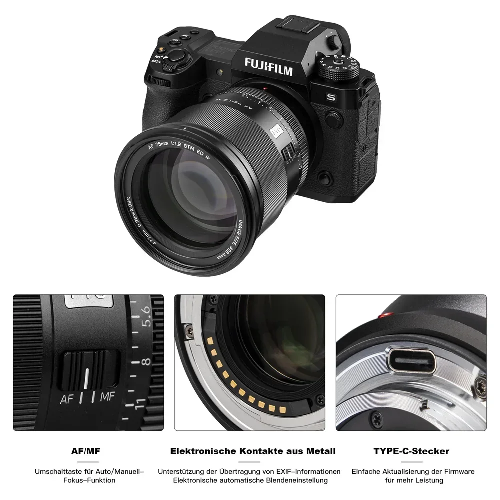 VILTROX 75 мм f/1 2 объектив Φ X-T5 II X-H2S XF X-T30 Prime Большая диафрагма FUJIFILM FUJI Объектив X MOUNT