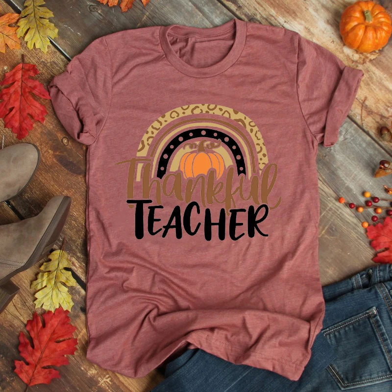 Рубашка для учеников на День Благодарения благодарная Радуга тыква футболка