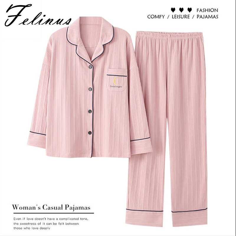 

Женский хлопковый пижамный комплект Felinus на весну и осень, брюки с длинными рукавами, одежда для сна, 100% вискоза, простой стиль, дышащая домаш...