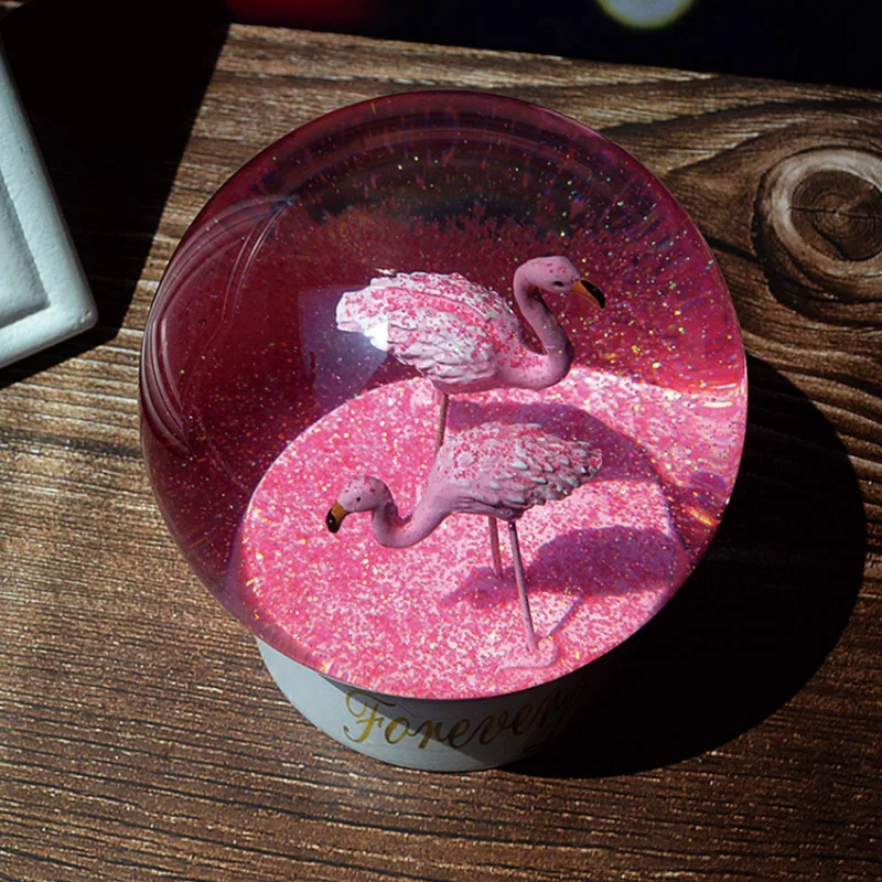 

Wr girl birthday gift custom animal ornaments flamingo snowflake music crystal ball for sale