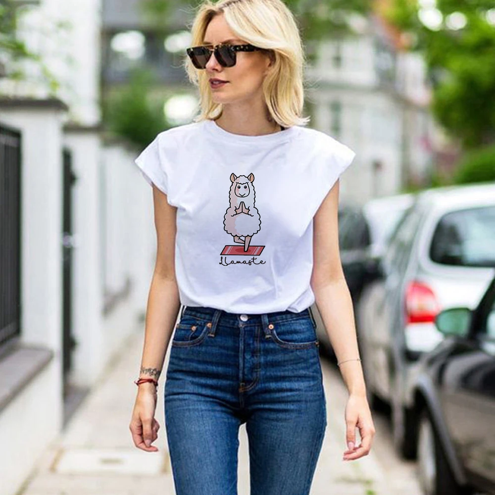 

Women's T-shirts 2022 Funny Cute Alpaca Print Design Refreshing Simple Summer Street Fashion Young Casual Comfy Hipster Clothes