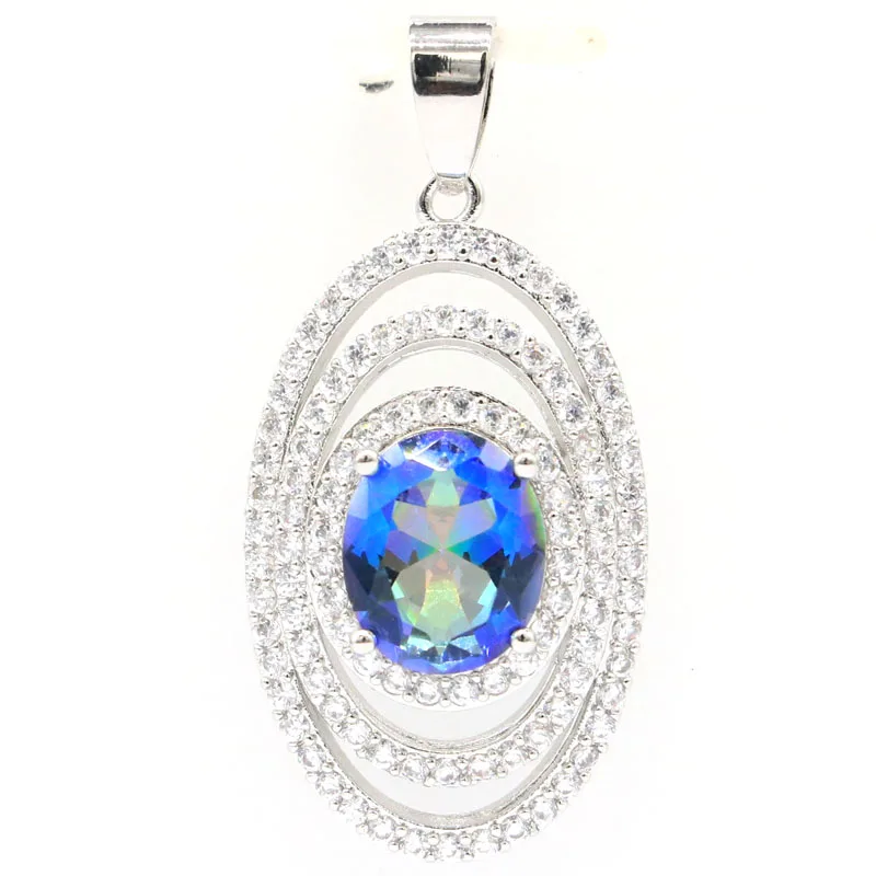 

41x19mm Lovely Orange Spessartine Garnet Fire Rainbow Violet Topaz CZ Gift For Girls Silver Pendant
