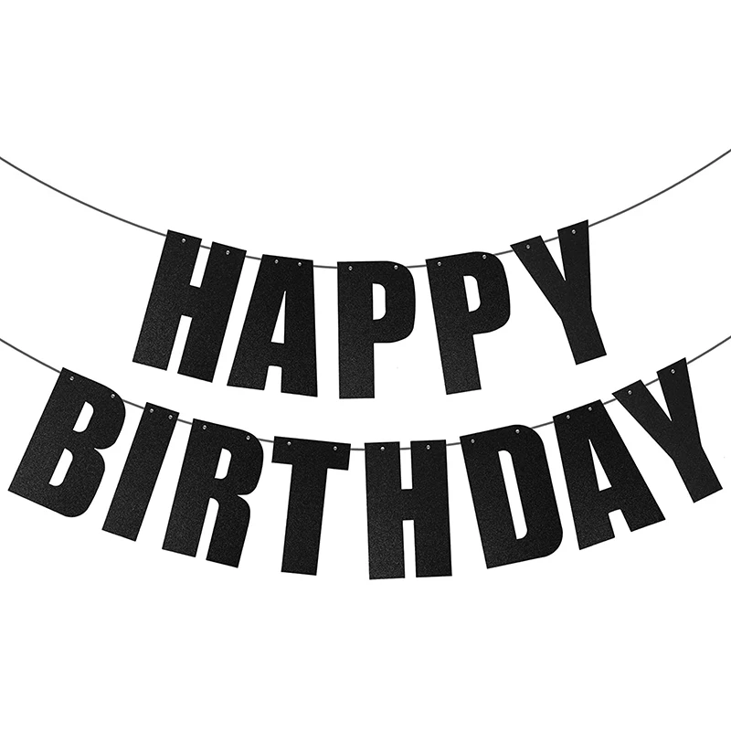 

Birthday party decorations black Happy Birthday banner
