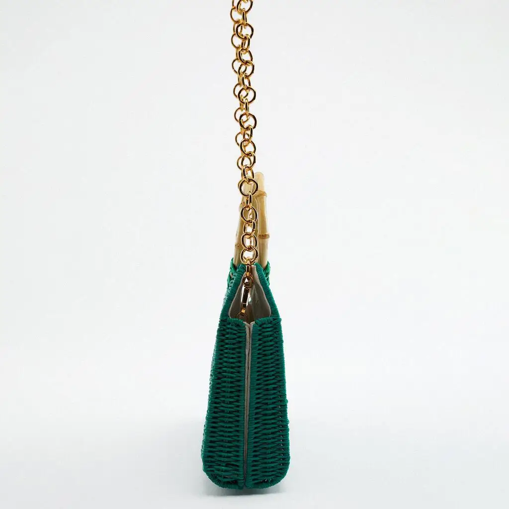 Summer new personality women's bag bamboo handle retro rattan woven handbag one-shoulder messenger straw |