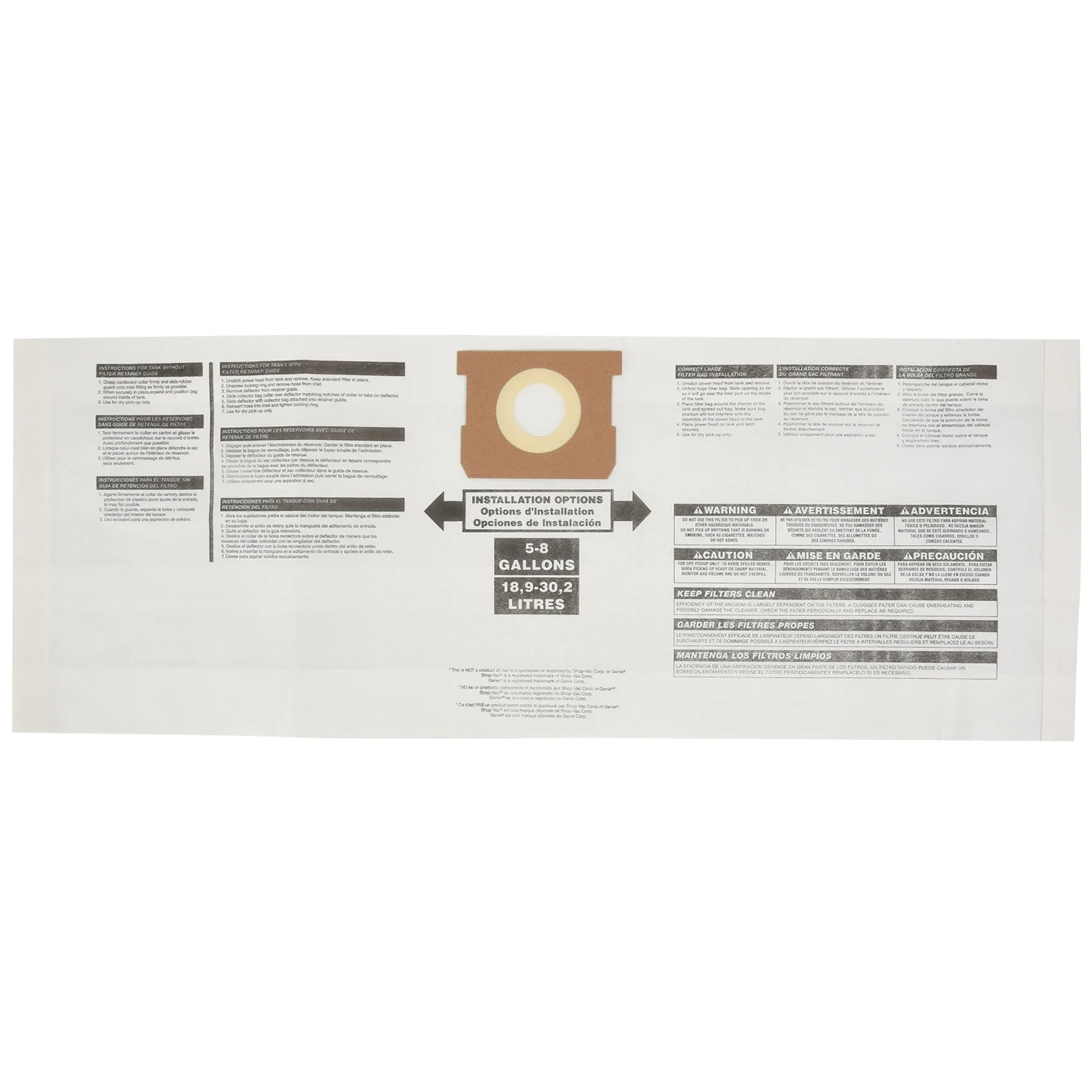 

Universal Dry Dust Bag 5 to 8 Gallon Vacuum Cleaner Replacement Accessory Fit for Shop Vac 90661 906-61 9066100