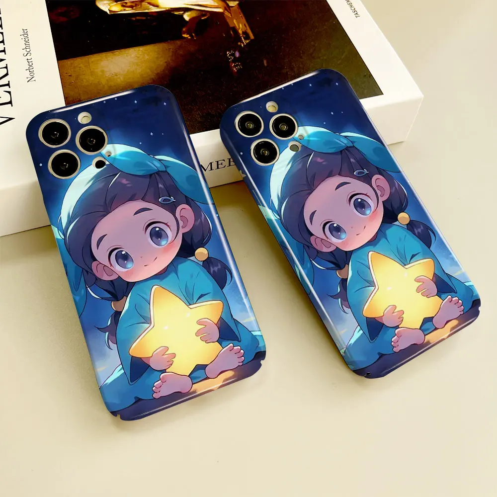 Phone Case For iPhone 14 13 12 11 Pro Mini XS X Max XR SE 8 7 6S 6 Plus Full Printed Hard Film Case Starry Lovely Night Girl