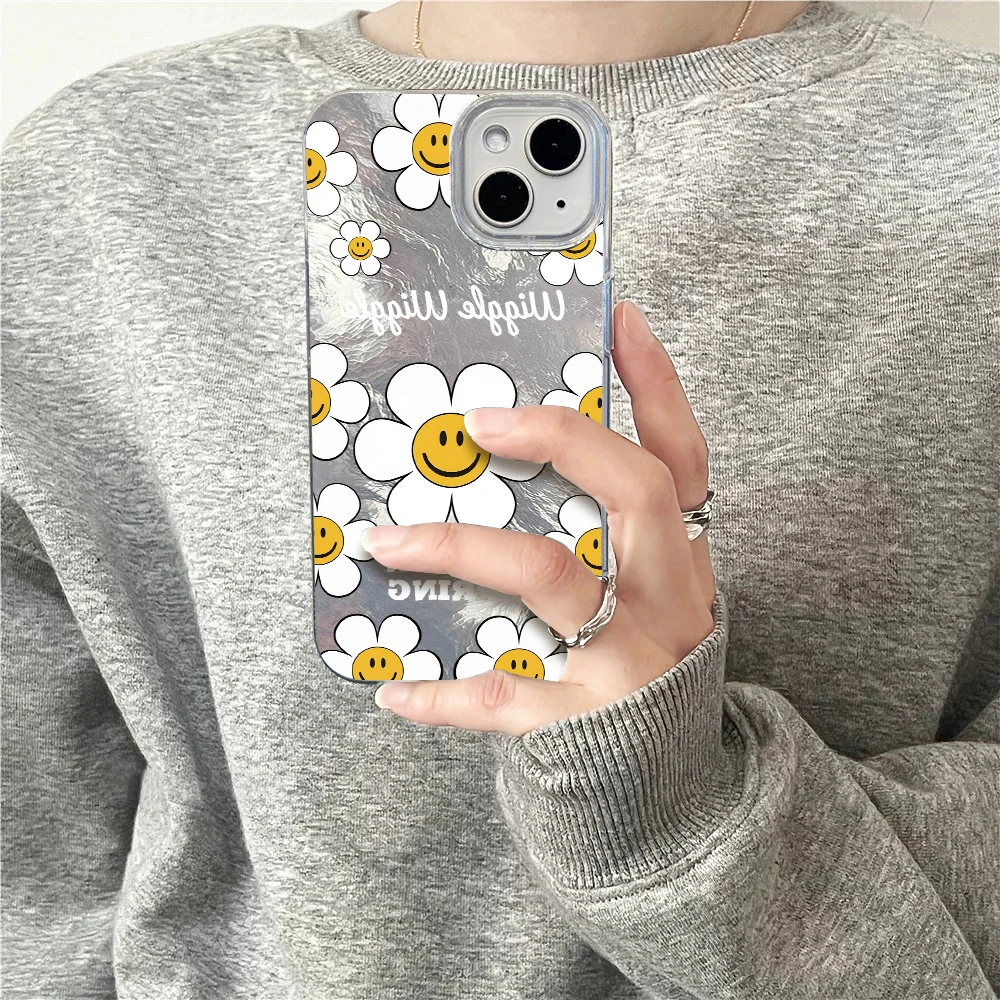 Фото Противоударный жесткий чехол для iPhone 17 Pro Max 16 14 15 13 Pro Max 12 11 7 8 Plus XR X с текстурой ледника, смайликом и ромашкой №4