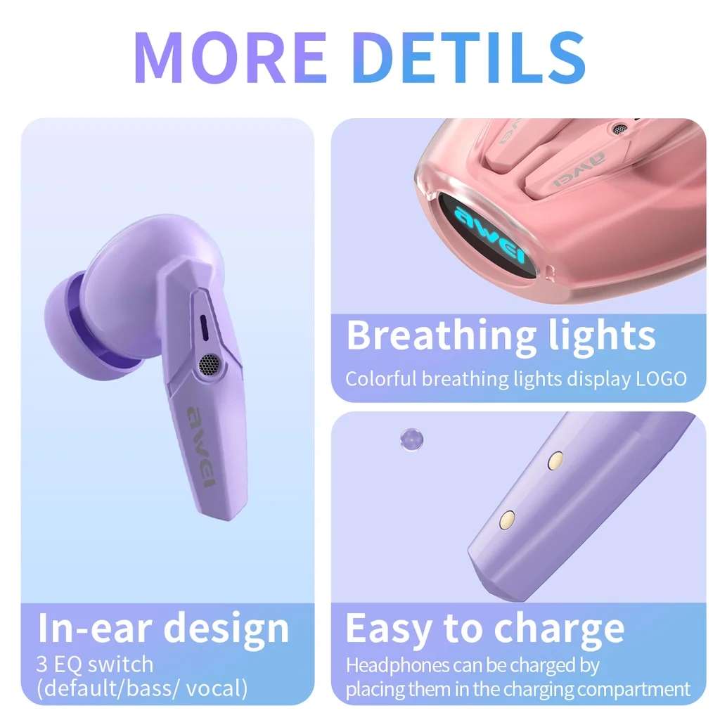 Awei T25 Bluetooth 5.3 Earphones Wireless Earbuds Noise Cancelling Sports Headsets With Microphone in-Ear DNS Fone Headphones - купить по