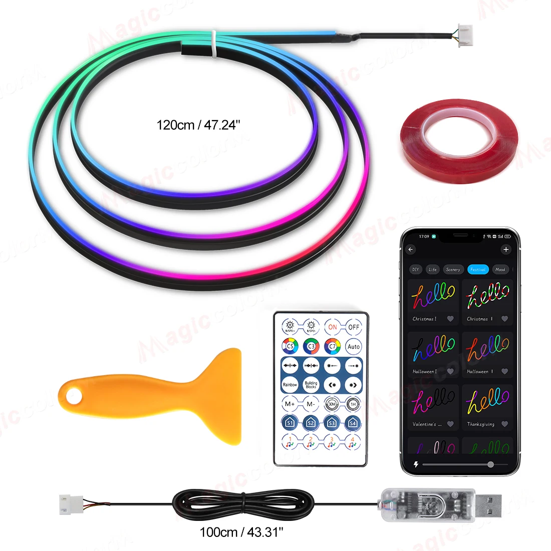 

Автомобильное окружающее освещение, универсальная светодиодная атмосферная лампа Symphony RGB, 64 цвета, акриловая полоса, пульт дистанционного управления через приложение для Tesla Model 3 Y S X