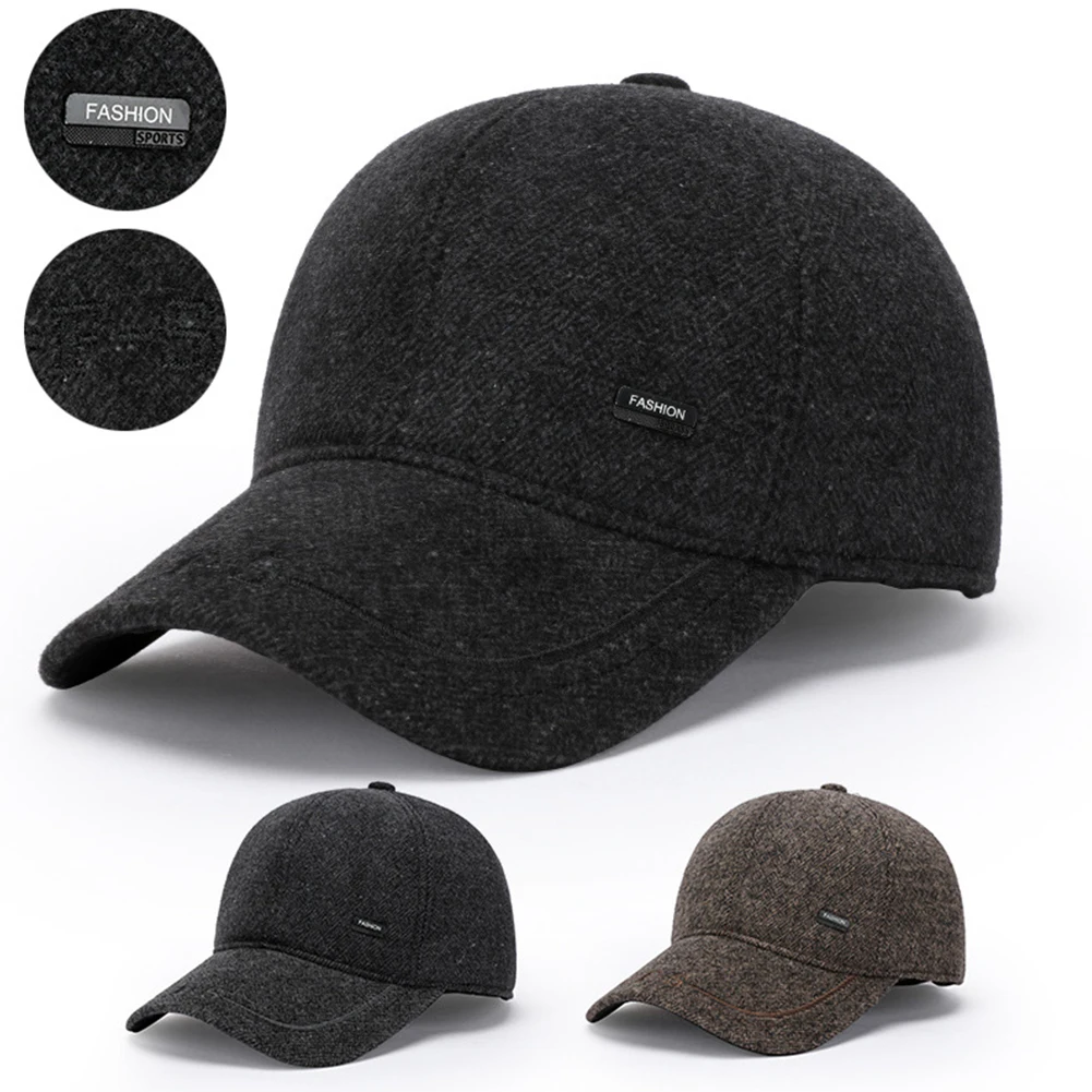 

Mens Winter Warm Dad Baseball Cap EarFlaps Thicken Cotton Fitted Cap Adjustable Trucker Hat Fashion Fishing Camping Hats