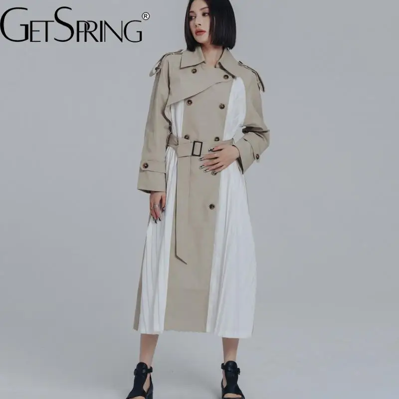 

Тренчкот Getspring Женский, двубортная ветровка в стиле пэчворк, винтажное длинное пальто на осень и зиму