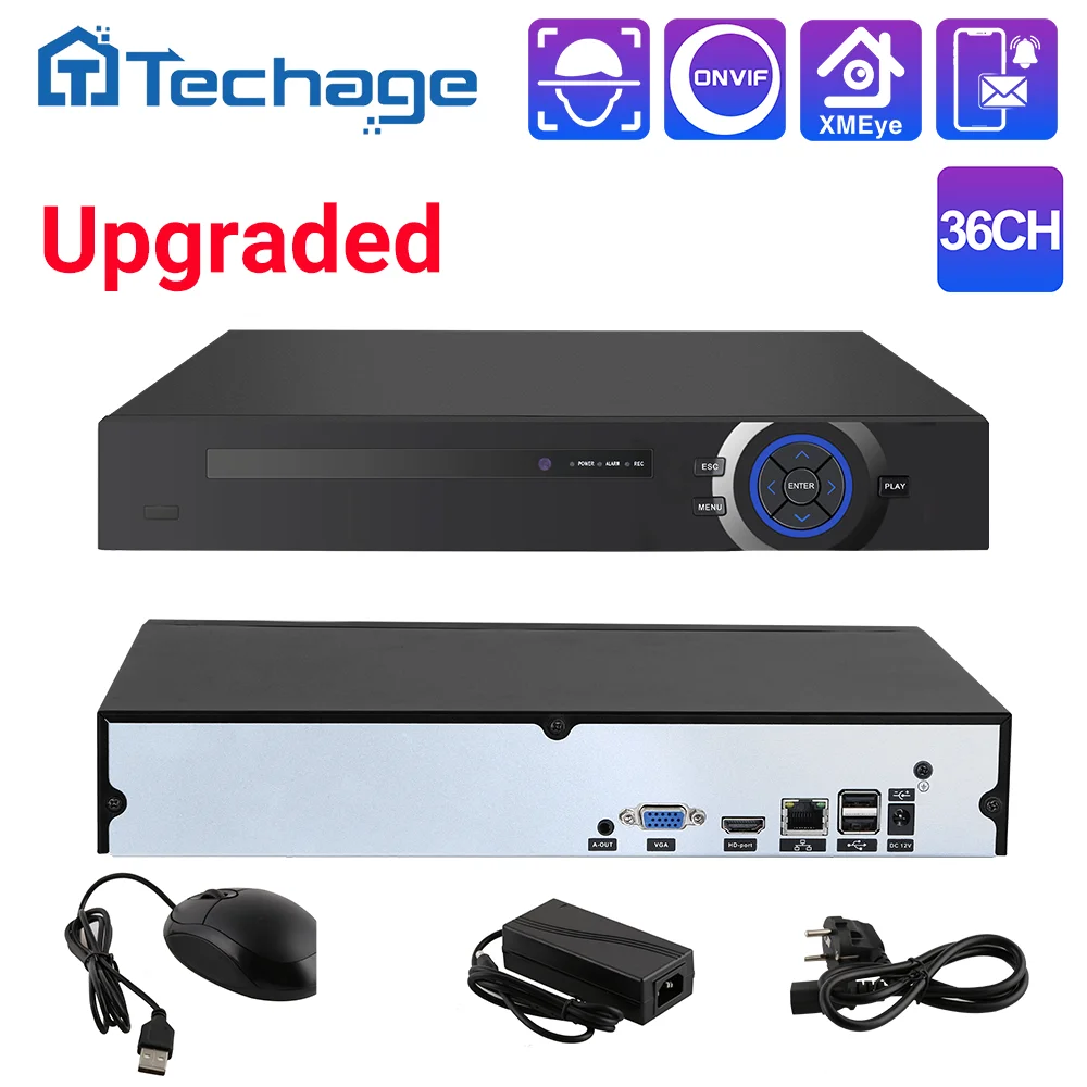 

Techage H.265 Ultra HD 4K 8MP 32CH IP NVR Smart AI поддержка распознавания лица/человека/движения оповещения по электронной почте Поддержка протокола Onvif P2P