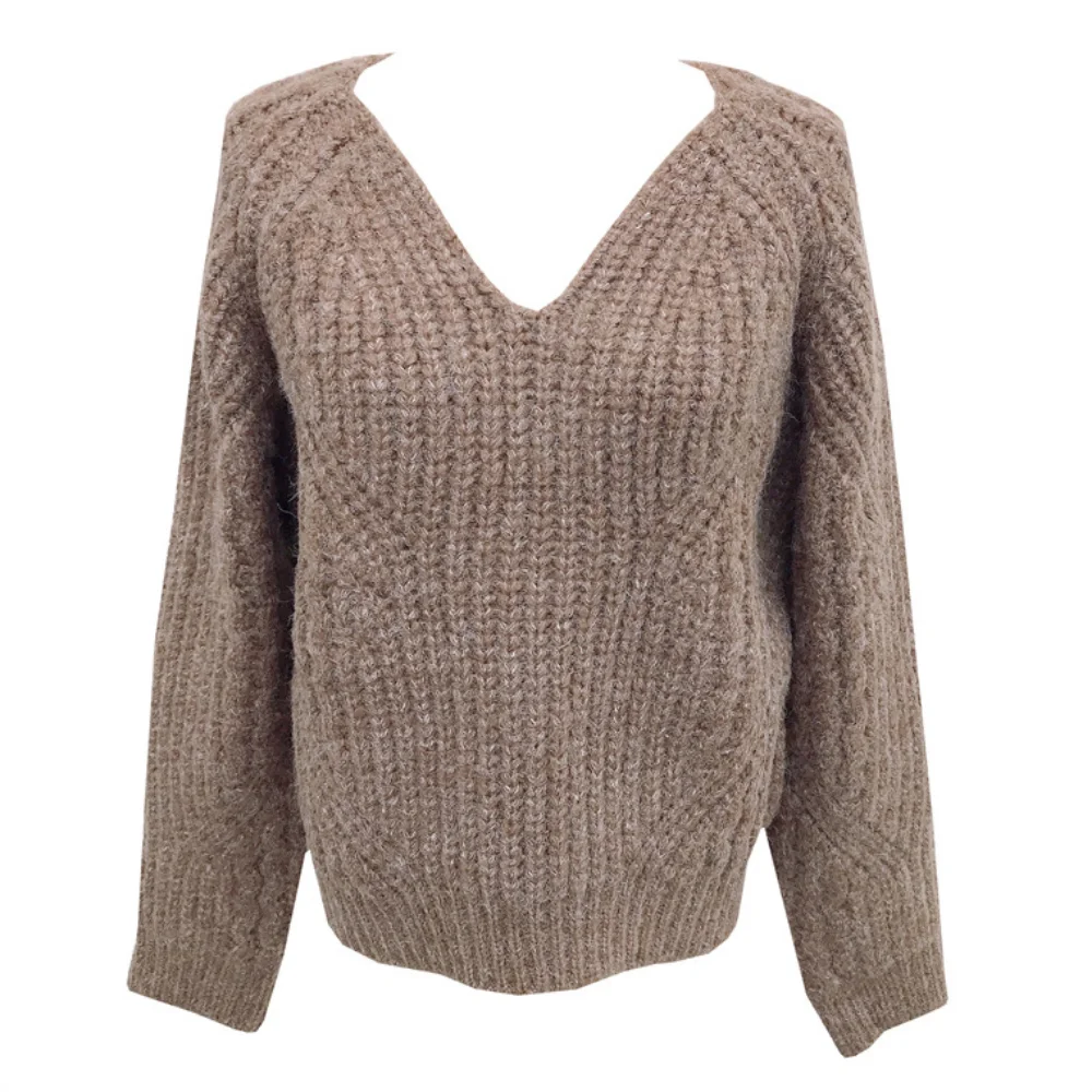 

Korean Sweater Women's V-Neck Knitwear Pullover Twist Knitting Sweater Autumn and Winter Loose Thick Warm Jumper Oversize Tops