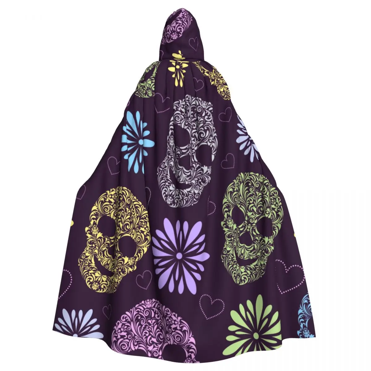 

Long Cape Cloak Abstract Floral Skulls Pattern Hooded Cloak Coat Autumn Hoodies