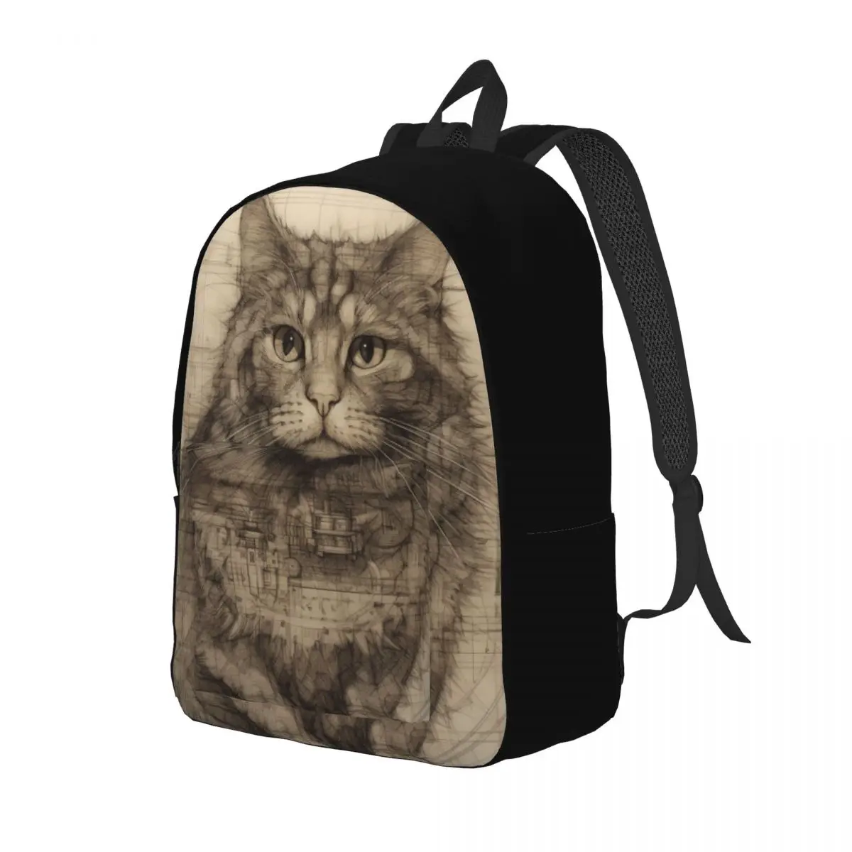 

Cat Canvas Backpacks Pencil Drawing Large Kawaii Backpack University Bags