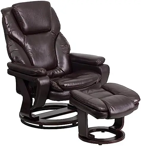 

Современное многопозиционное кресло с откидной спинкой и откидной основой из красного дерева из коричневой микрофибры