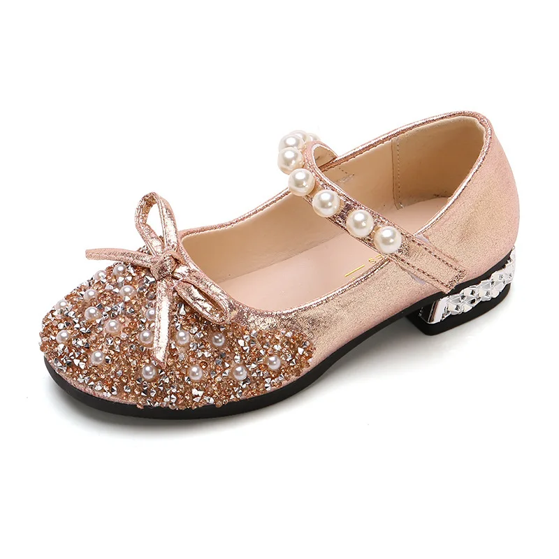 New Pearl Rhinestones Shining Kids Princess Shoes Girls Cute Wedding Party Shoes Luxury Brand Soft Kids Flats Dance Flats