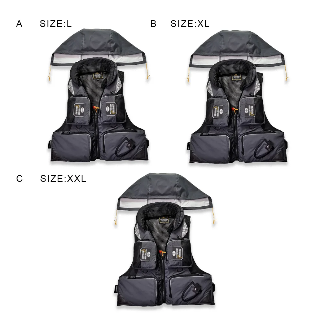 

Life Jacket Portable Whistle Large Buoyancy Pocket Detachable Waterproof Rapid Inflation Waistcoat for Swimming XXL