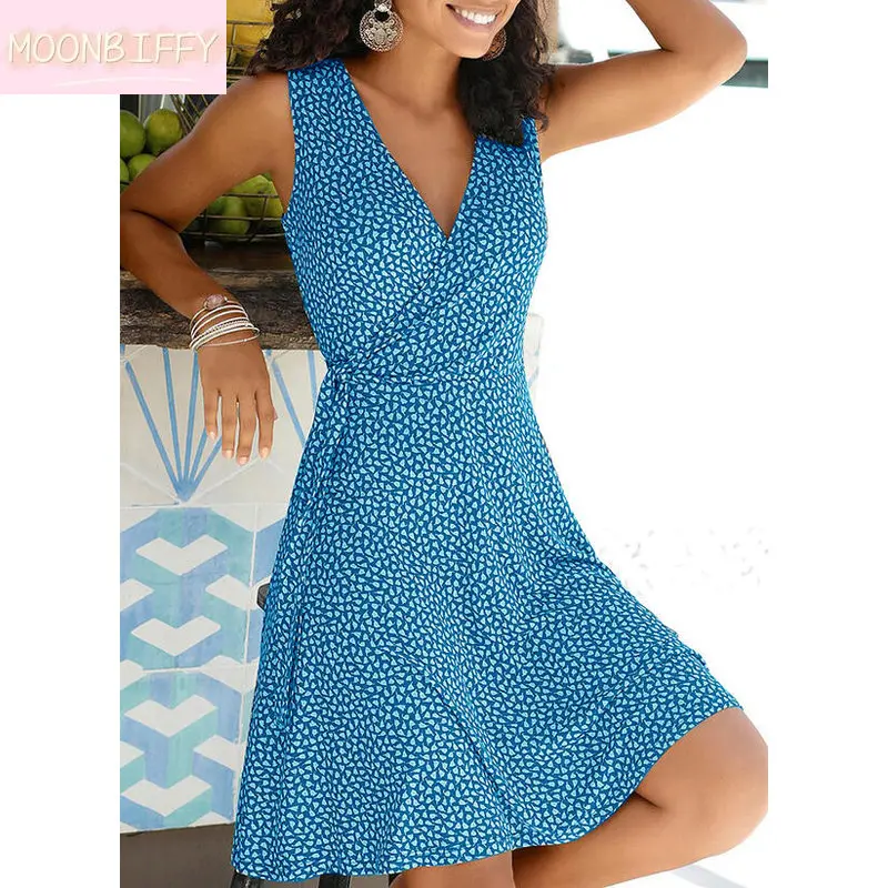 

Женское Повседневное платье в горошек, с V-образным вырезом, без рукавов