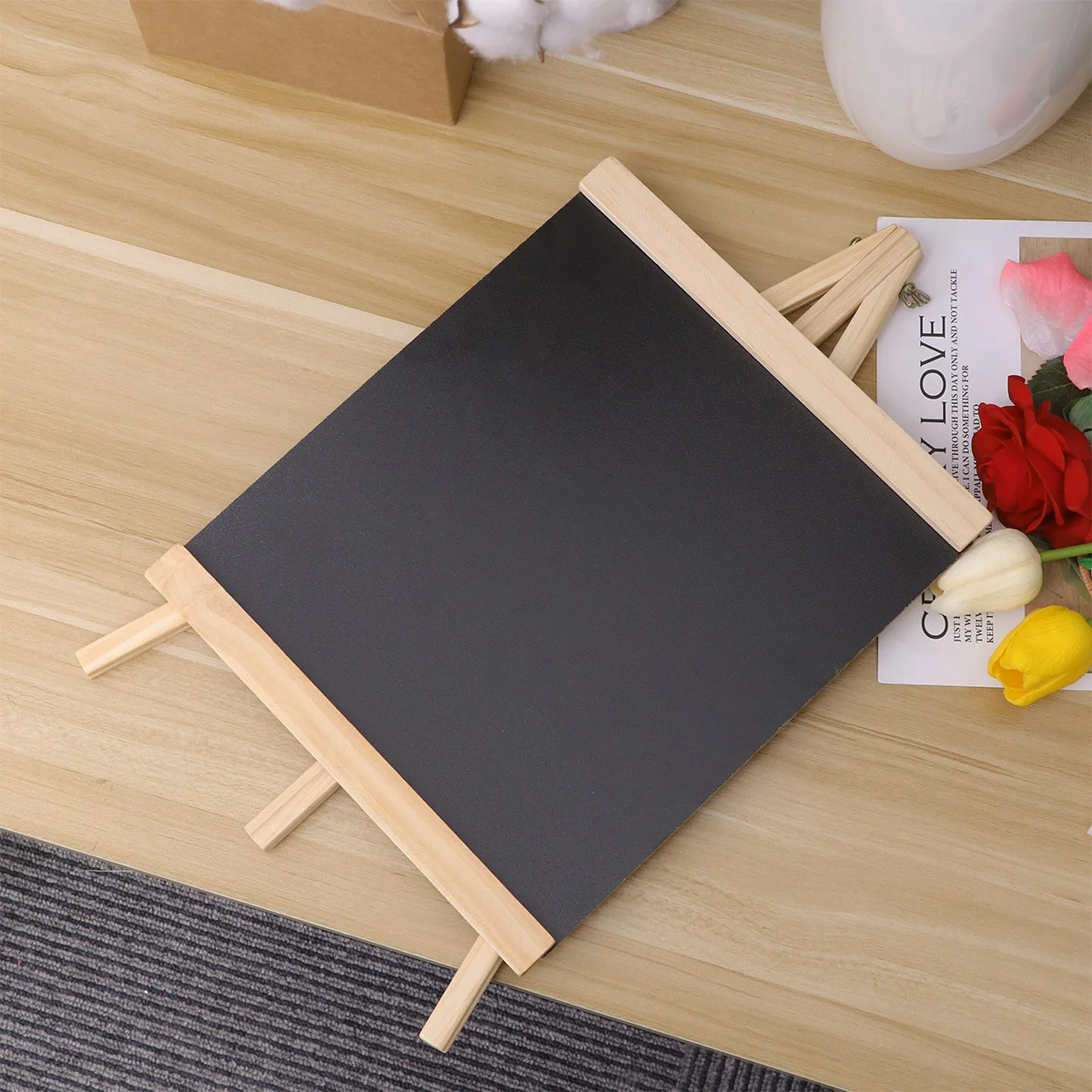 

1pc Wooden Mini Message Board Chalkboard with Support for Bar Store Restaurant Double-sided thermoadhesive interlining