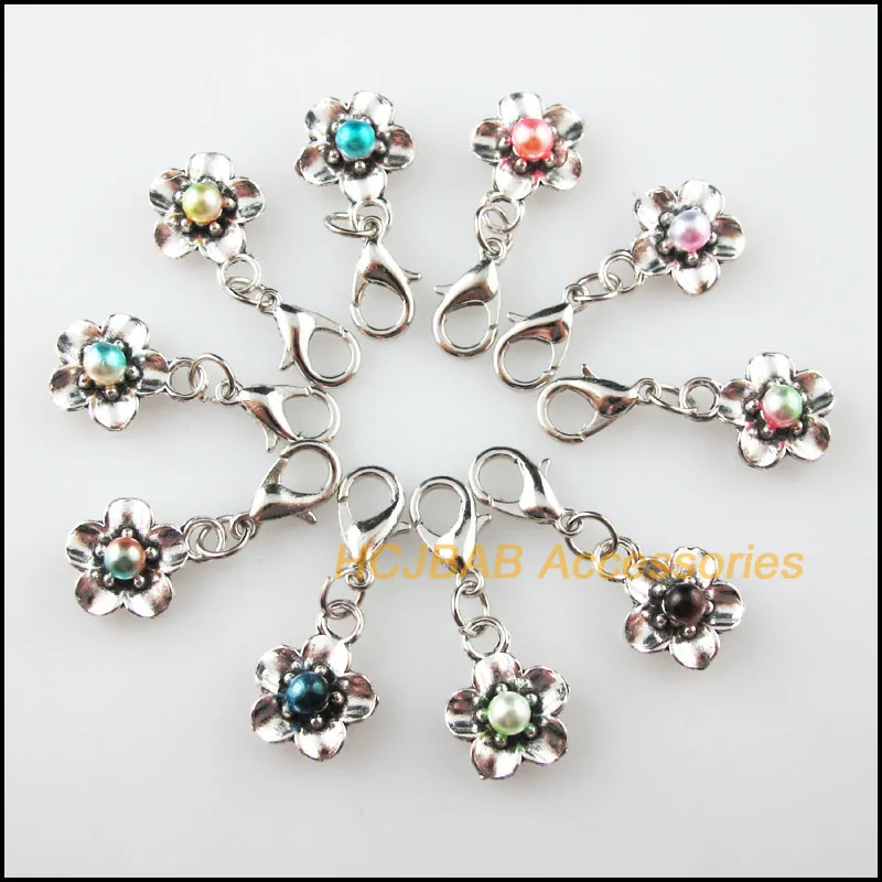 

Fashion New 20Pcs Retro Flower Star Multicolored Mixed Beads With Lobster Claw Clasps Charms
