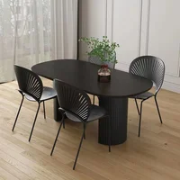 Black solid wood dining table household light luxury modern simple table marble dining table oval small house type