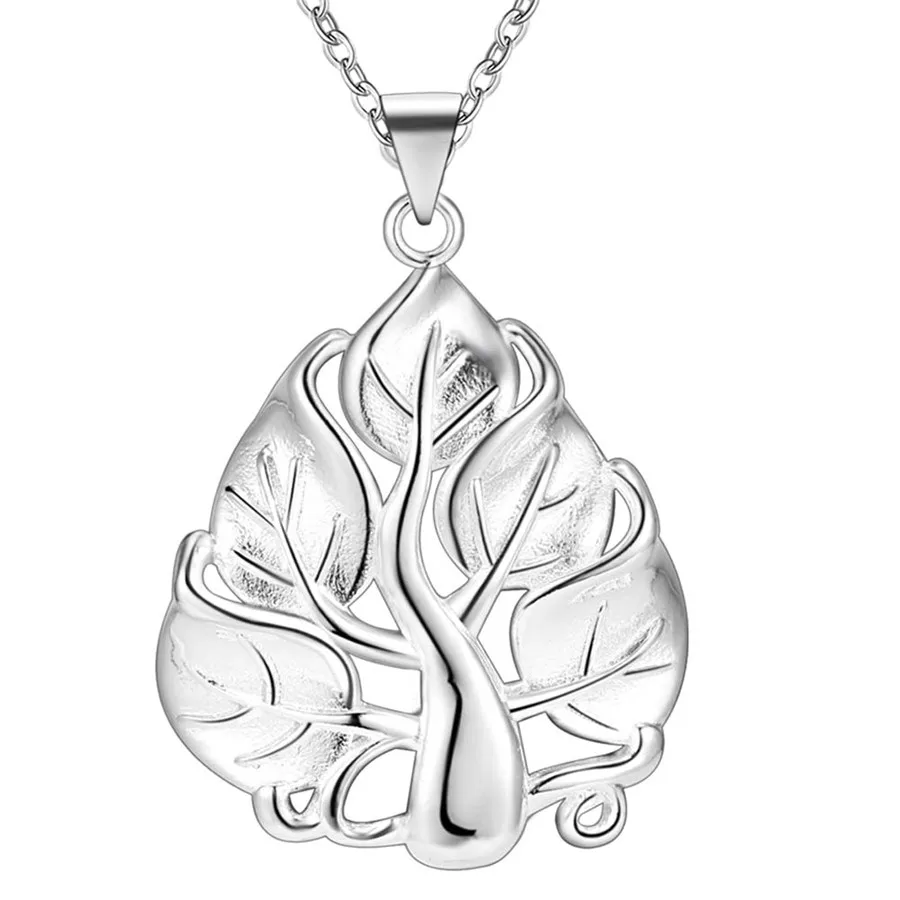 

wholesale women wedding necklace Beautiful fashion Elegant 925 Stamp silver charm Leaf Tree chain Necklace jewelry LN047