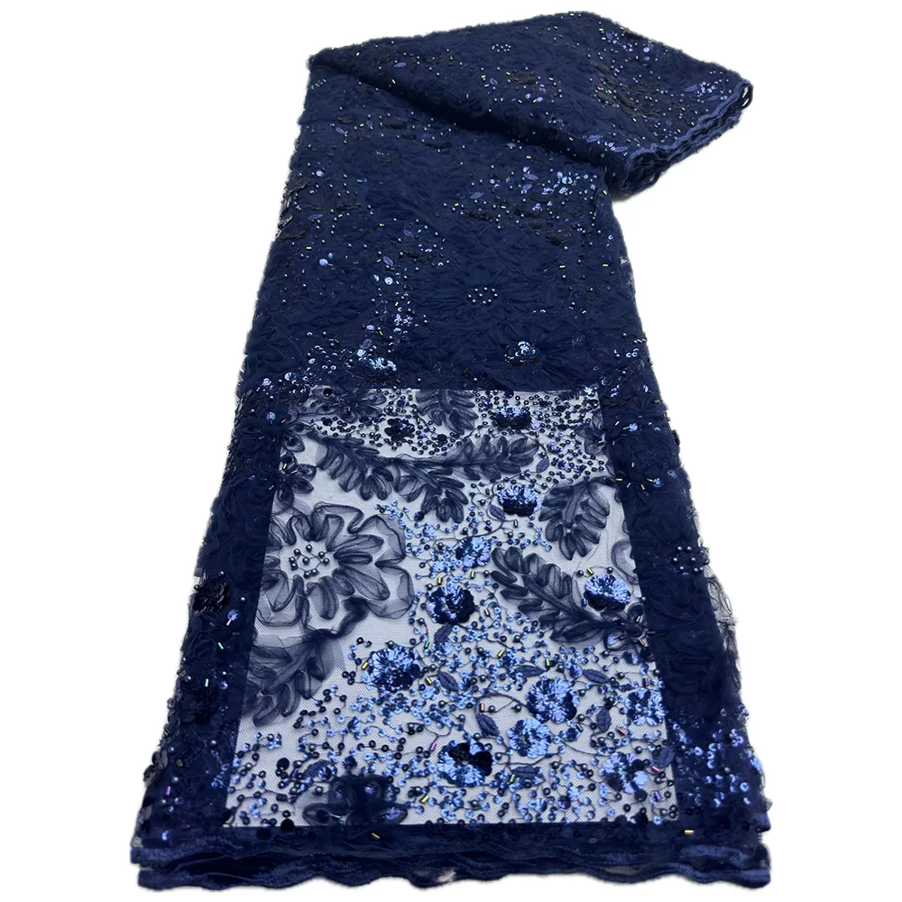 Африканская Кружевная Ткань С Бисером 5 Ярдов Французская Сетка Блестками