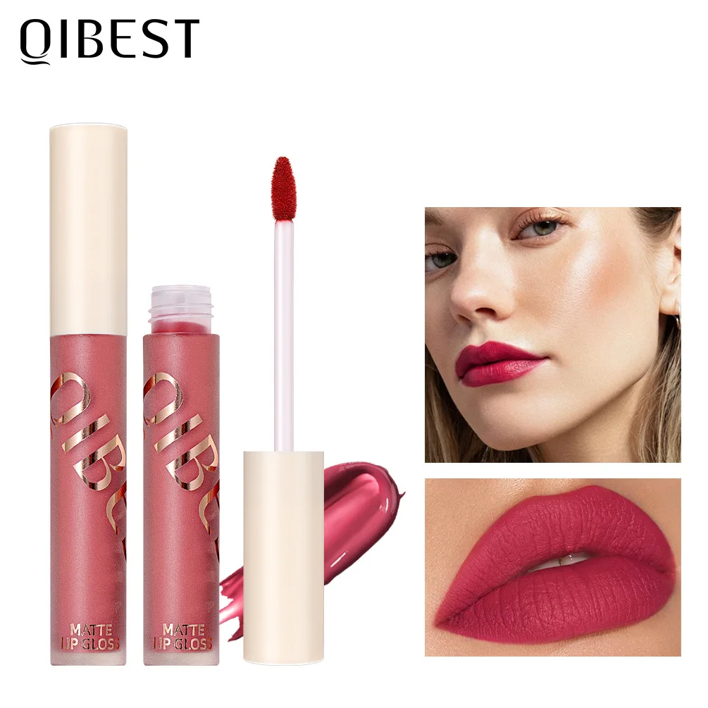 QIBEST New Moisturizing Soft Mist Matte Lip Gloss Non-stick Cup Non-fading Makeup Lip Glaze Liquid Lipstick