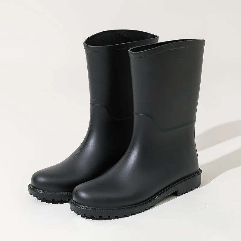 Women Solid Color Mid-Calf Rain Boots Outdoor Non-slip Waterproof Work Shoes Female Platform PVC Water Boots