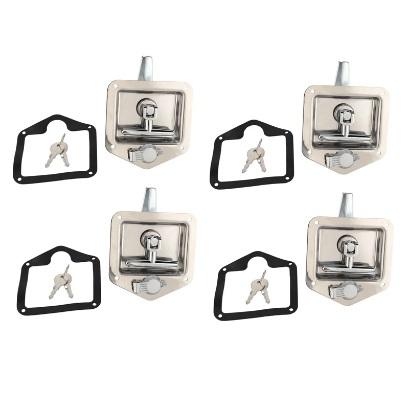 

4X Stainless Steel Folding T-Shape Handle Lock Tool Box Keys Kit For Truck Trailer Toolbox Electrical Cabinet