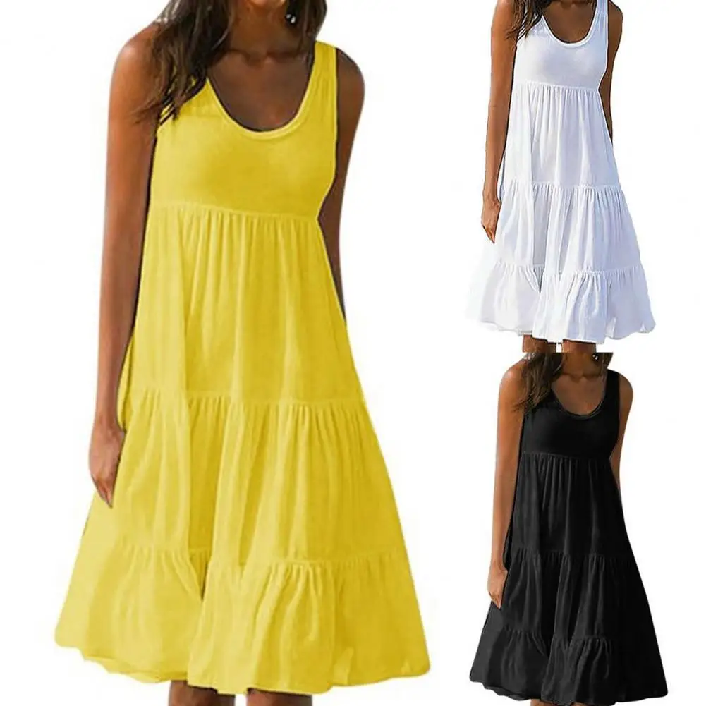 

Sweat Absorbing Popular Solid Color Women Midi Dress Soft Women Dress High Waist Streetwear